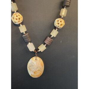 Handcrafted Beaded Necklace With Natural Stone Pendant